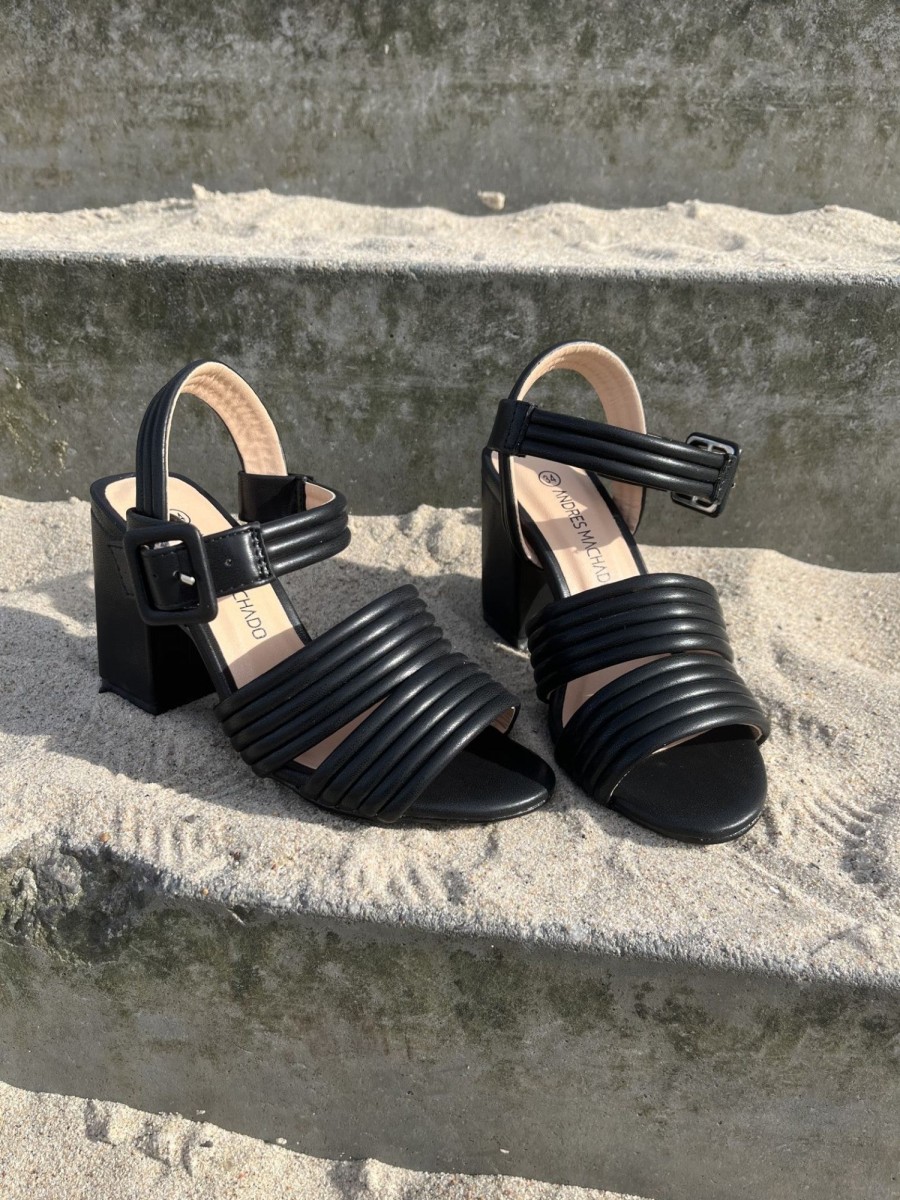 Dame Andres Machado | Andres Machado - Sort Sandal Med Hoj Hael