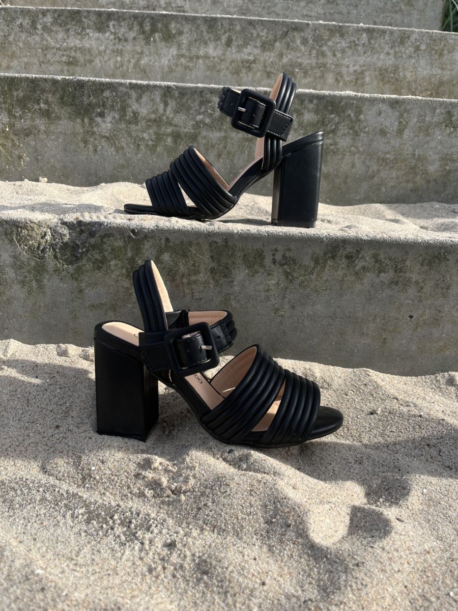 Dame Andres Machado | Andres Machado - Sort Sandal Med Hoj Hael